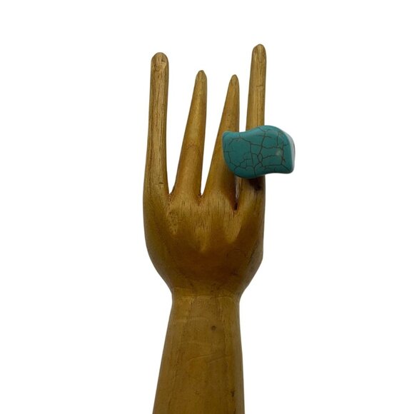 Vintage Chunky Handmade Artisan Weave Turquoise Ceramic Ring Plus Size 9 - Picture 1 of 8